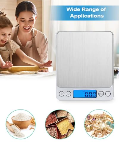 AMIR Digital Kitchen Scale, 3000g 0.01oz/ 0.1g Pocket Coffee Scale, Mini Food Scale, Pro Electronic Jewelry Scale with Back-Lit LCD Display, Tare & PCS Functions, Stainless Steel, Batteries Included - color: Sliver