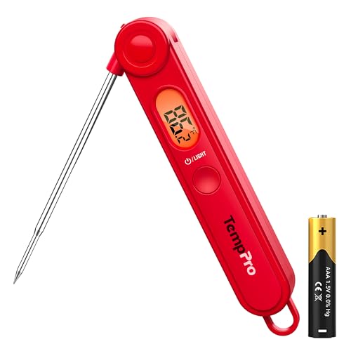 TempPro TempSwift Digital Meat Thermometer for Cooking | Instant Read Thermometer with Backlight, Kitchen Food Thermometer for Grill Smoker BBQ Oil Fry Candy (Previously ThermoPro) - color: Bright red