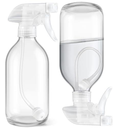 Tecohouse 360° 16 OZ Clear Glass Spray Bottles 2 Pack | 360° All-Angle Spray, Leakproof, Empty Refillable Containers for Cleaning Solutions, Plants, Facial Hydration, Hairs Care, - color: Clear