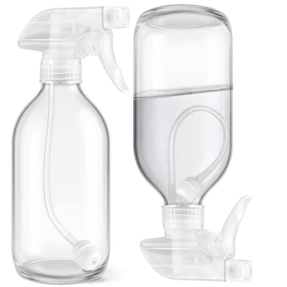 Tecohouse 360° 16 OZ Clear Glass Spray Bottles 2 Pack | 360° All-Angle Spray, Leakproof, Empty Refillable Containers for Cleaning Solutions, Plants, Facial Hydration, Hairs Care, - color: Clear