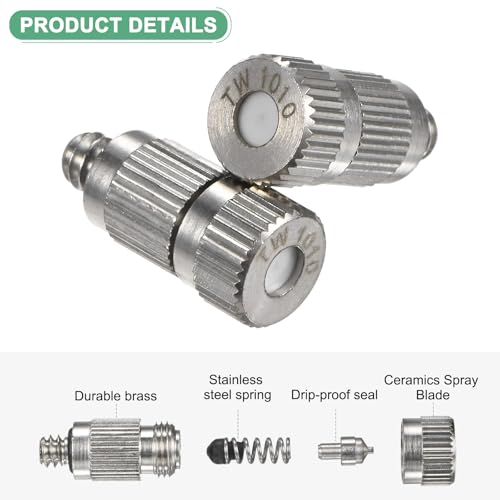 M METERXITY 20-Pack Brass Misting Nozzles, 0.004"/0.1mm Orifice Mister Nozzles Brass, High Pressure Spray Misting Nozzle Head for Outdoor Cooling System/Greenhouse/Landscaping [3/16] - size: 0.1mm