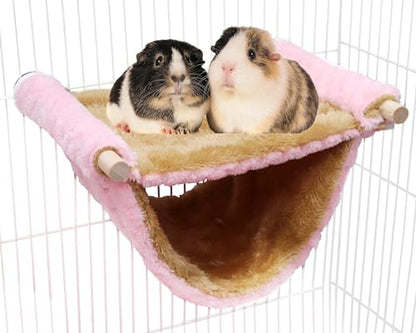 Fleece Winter Warm Rat Hammock, Double Layer Hanging Birds Nest Bed Tent with Warm Fleece, Bird Cage Stand Perch, Hideaway Cave Bed Accessories for Rat, Guinea Pig, Chinchilla (Pink) - color: Pink