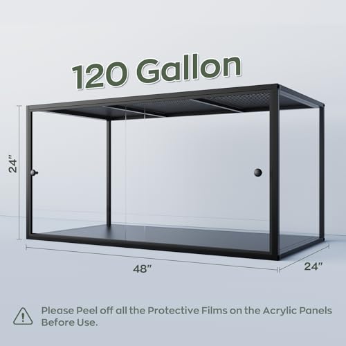 120-Gallon Reptile Enclosure, 48” x 24” x 24” Reptile Habitat Tank, Bearded Dragon Enclosure with Sliding Front Door, Top Screen Ventilation, Panoramic Viewing, Easy Installation