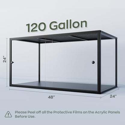 120-Gallon Reptile Enclosure, 48” x 24” x 24” Reptile Habitat Tank, Bearded Dragon Enclosure with Sliding Front Door, Top Screen Ventilation, Panoramic Viewing, Easy Installation