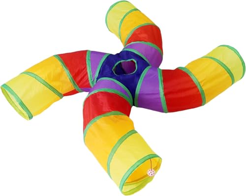 Bemodst S-Type Cat Tunnel, 2 Way/3 Way/4 Way/5 Way Collapsible S-Shape Small Animal Tubes Kitty Tunnels Interactive Maze House Toy with Storage Bag for Kitten Puppy Rabbit Guinea Pig (Rainbow-4 Way) - color: Rainbow-4 Way