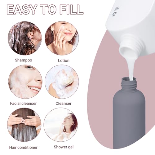 Travel Shampoo Bottle, Empty Plastic Squeeze Bottles 8.8oz with Flip Cap, Lotion Container for Toiletries Travel Size Shampoo and Conditioner - color: Gray