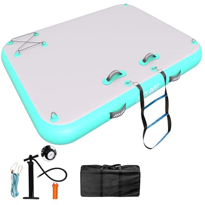 Inflatable Floating Dock Mat,6 inches Thick Inflatable Stable Platform Raft with Storage Bag None-Slip Surface for Lake Beach Pool - color: Green 8ft x 6 ft x 6in