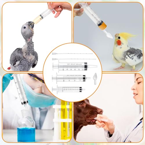 Baby Bird Feeding Syringe Set Baby Bird Parrot Small Pet Manual Feeding Syringe Set for Parrot Small Pet Syringe with Spoon Tip & Tubes (10ml+10ml+20ml+60ml)