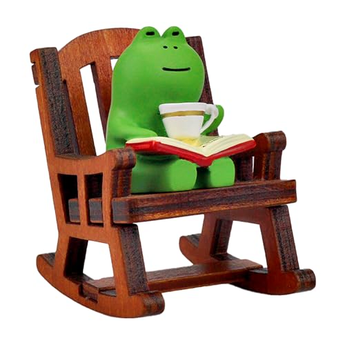 Refintural Miniature Frog Figurines - Funny Frog Sculpture for Shelf, Desk Decoration - Frog Desk Accessories - Perfect Cute Frog Gift for Frog Lovers（Rocking Chair） - color: 01-frog-rocking Chair
