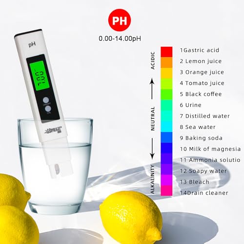 Digital PH Meter - High Accuracy Digital Water Quality Tester with 0-14 PH Measurement Range for Household Drinking, Pool and Aquarium with ATC - style: pH meter