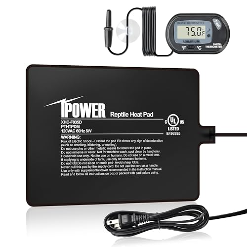 iPower 6 by 8-Inch 8W Reptile Heat Mat, LCD Digital Aquarium Thermometer, Under Tank Warmer Terrarium Heat Pad for Turtles Lizards Frogs and Other Small Animals, Multi Sizes - size: 6 X 8 Inch, style: Pad + Thermometer