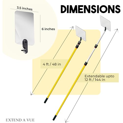 Inspection Mirror - Telescoping Heavy Duty, Lightweight & Durable, 4 ft - 12 ft Pole, 3.5 x 6 inch Acrylic Mirror - size: 3.5 x 6 inch Acrylic Mirror, style: 4 ft - 12 ft Pole