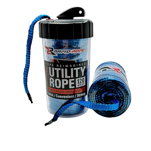 Rapid Rope Canister, 120ft Blue Tactical Paracord, 1100lb Test, USA Made | Heavy Duty Poly Rope Test Cord, Non-Tangle Dispenser Included, For Hiking, Camping, Survival, Utility, Stocking Stuffer, Gift - size: 120ft, style: Blue