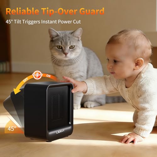 Lerat Mini Space Heater, 500W Quiet Electric Heaters for Indoor Use, Safe PTC Ceramic Desk Heater with Tip-Over & Overheat Protection, Small Portable Personal Fast Heating for Office Home Dorm Bedroom