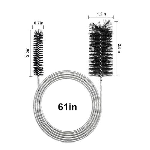 2-Pack 61-in Flex Dual-Ended Nylon Tube Brush for Aquarium Hoses & Pipes | Sturdy steel core with tough bristles. Cleans drains, kitchen pipes, pumps, narrow tubes. Ideal for aquariums.