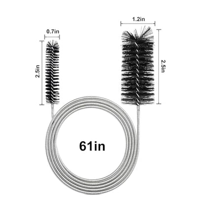 2-Pack 61-in Flex Dual-Ended Nylon Tube Brush for Aquarium Hoses & Pipes | Sturdy steel core with tough bristles. Cleans drains, kitchen pipes, pumps, narrow tubes. Ideal for aquariums.