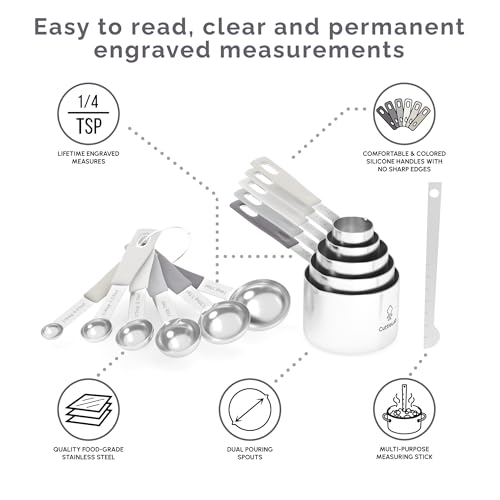Measuring Cups and Measuring Spoons Set of 14 - Stainless Steel Measuring Cups and Spoons Set, Includes 1/8 Teaspoon Measuring Spoon, 1/8 Cup Measuring Cup, Leveler Dry (14, Charcoal) - color: Charcoal