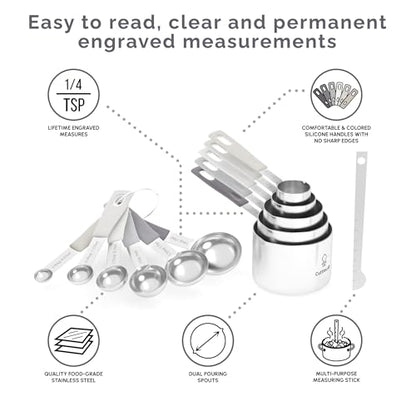 Measuring Cups and Measuring Spoons Set of 14 - Stainless Steel Measuring Cups and Spoons Set, Includes 1/8 Teaspoon Measuring Spoon, 1/8 Cup Measuring Cup, Leveler Dry (14, Charcoal) - color: Charcoal