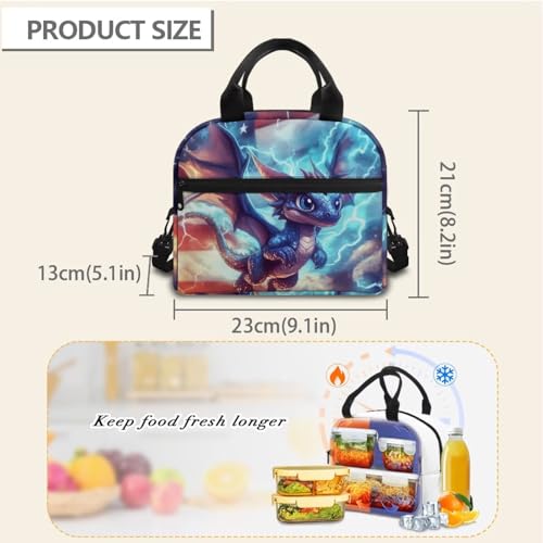 Dragon Kids Lunch Box Insulated Lunch Bag Student American Flag Insulated Lunch Bag Camping Lunchbox Portable Lunchbag Outdoor Camping Lunch Container for School - color: Dragon American Flag
