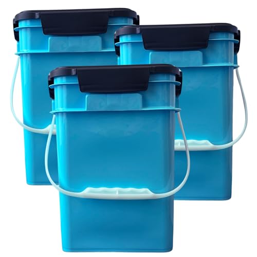4 Gallon Square Food Grade Bucket Pail with Plastic Handles and Lid (Pack of 3) Made in USA containers (Aqua - Black lids) - color: Aqua - Black Lids