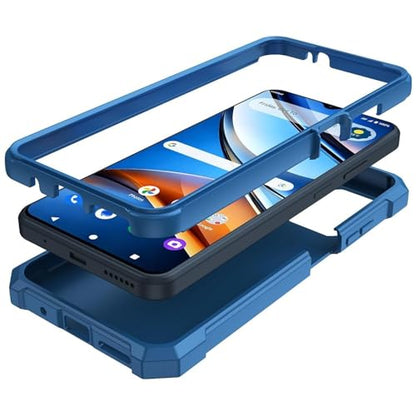 for Cricket Icon 2026 U656AC Slim Tough Hybrid Phone Case + Tempered Glass + Extreme Band (Blue) - color: Blue