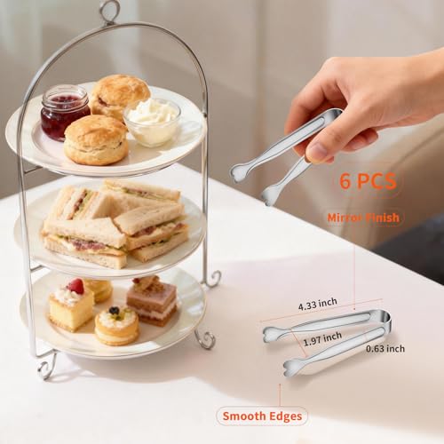 6 Pcs Mini Serving Tongs, 4.3 Inch Heart-Shaped Small Ice Tongs, Food Grade Stainless Steel Silver Tongs for Sugar Cube, Appetizers, Dessert, Tea Party, Home Kitchen, Coffee Bars, Dishwasher Safe - color: Silver-6pcs, size: 4.3inch