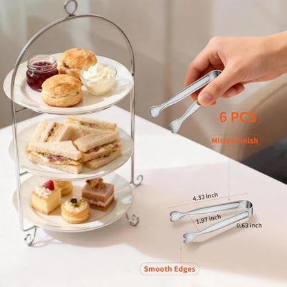 6 Pcs Mini Serving Tongs, 4.3 Inch Heart-Shaped Small Ice Tongs, Food Grade Stainless Steel Silver Tongs for Sugar Cube, Appetizers, Dessert, Tea Party, Home Kitchen, Coffee Bars, Dishwasher Safe - color: Silver-6pcs, size: 4.3inch