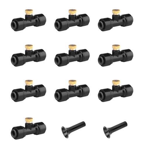 Connector Black 10PCS, Mister Nozzle Replacement Kit for Homenote,Lekit,Bonviee,lifeegrn, 10 Pcs Outside Brass Mist Nozzles & Tees for 1/4'' Hose, Outdoor Water Misting Cooling System, Pation Misting