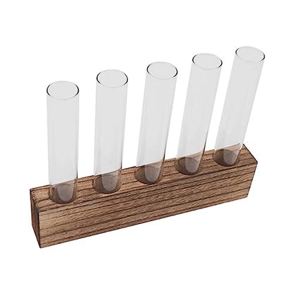 Pssopp Plant Propagation Station Glass Test Tube Plant Terrarium with Wooden Stand for Home Decor Office Living Room Garden (5 Tubes) - size: 5 Tubes