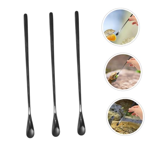 SUPVOX 3pcs Sturdy Stainless Steel Lizard Food Spoon Reptile Feeding Tool for Crested Gecko Food - color: Black