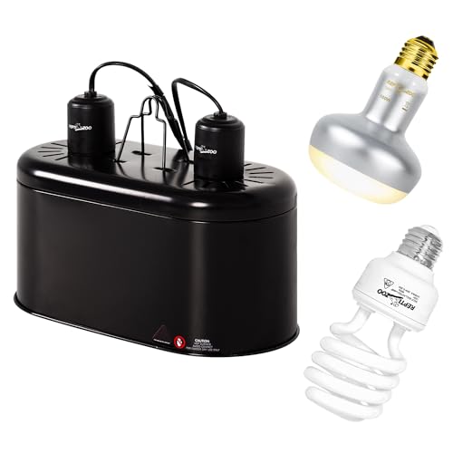 REPTI ZOO Reptile Heat Lamp Combo Pack with Dual Reptile Light Fixture, 100W Intense Basking Spot Light UVA Daylight Heating Lamp & 26W Energy Saving UVA UVB Bulb Spiral Compact Bulb 10.0 - style: DRL01ST4