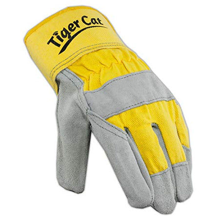 Galeton Tiger Cat Premium Leather Palm Gloves Safety Cuff Yellow 12 Pack 2112, Large (2112-L) - color: Gray/ Yellow, size: Large (Pack of 12)