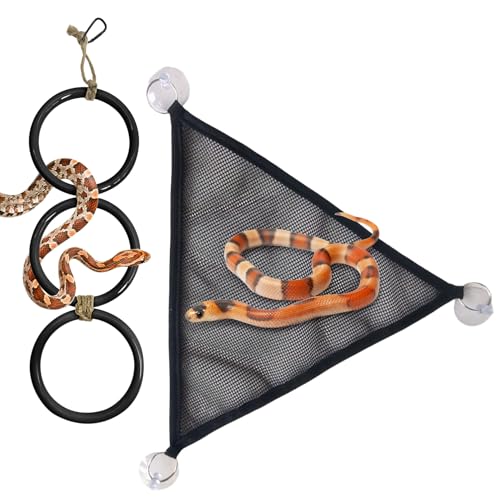2 PCS Snake Enrichment Toys, Reptile Hammock with Suction Cups & 3-Ring Snake Climbing Rings, Reptile Enclosure Decor Accessories for Ball Pythons Lizards and Geckos（Black Ring） - color: Black