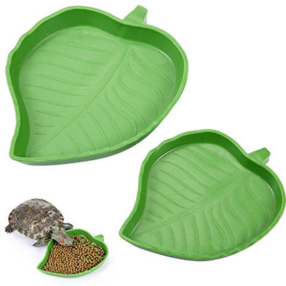 Boao 2 Pieces Leaf Reptile Food Water Bowl Plate Feeding Dish for Tortoise | Corn Snake Dish, Leaf Shape Plate, Resin Reptile Feeder, 2 Sizes Fit Pet