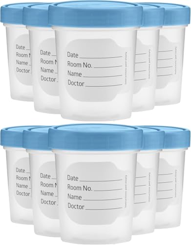 Vakly 4 oz Specimen Cups with Screw-On Lids Clear Non-Sterile 10 Pack | Medical sample container for lab testing, diagnostics, specimen transport, home testing, durable plastic, leak-resistant seal
