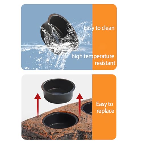 Reptile Magnetic Feeder Ledge, Reptile Food and Water Dish with 2PCS Bowls Feeding Cups for Lizards, Crested Gecko, Lizards and Chameleons Pets, Easy Install Terrarium Tank Accessory (Dual Feeder)