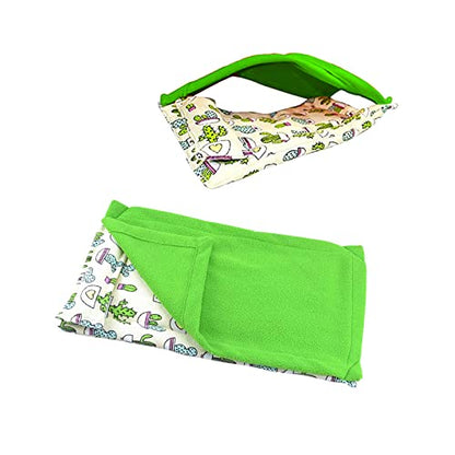 Dnoifne Reptile Sleeping Bag, Reptile Pets' Sleeping Bag Set with Pillow and Blanket, Hideout Habitat with Soft Warm for Bearded Dragon Leopard Gecko Lizard (Green Blanket) - size: Green Rectangle