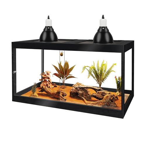 Bearded Dragon Tank 30 Gallon, 24 x 16 x 16 Inch Wooden Reptile Enclosure with Metal Mesh Top, Clear Acrylic Sliding Doors and Lock, Large Lizard and Snake Tank, Black