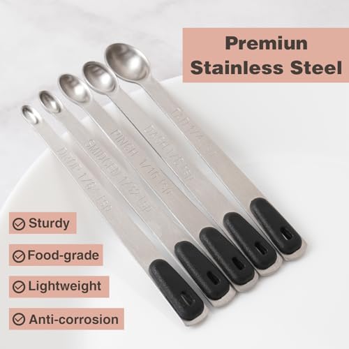 1Pack Small Measuring Spoon Set with Black Silicone Grip | Food-Grade Stainless Steel, High Precision, Dishwasher-Safe, Easy-Read Markings, Multi-Purpose, Lightweight & Durable - color: Black