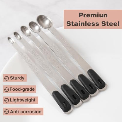 1Pack Small Measuring Spoon Set with Black Silicone Grip | Food-Grade Stainless Steel, High Precision, Dishwasher-Safe, Easy-Read Markings, Multi-Purpose, Lightweight & Durable - color: Black