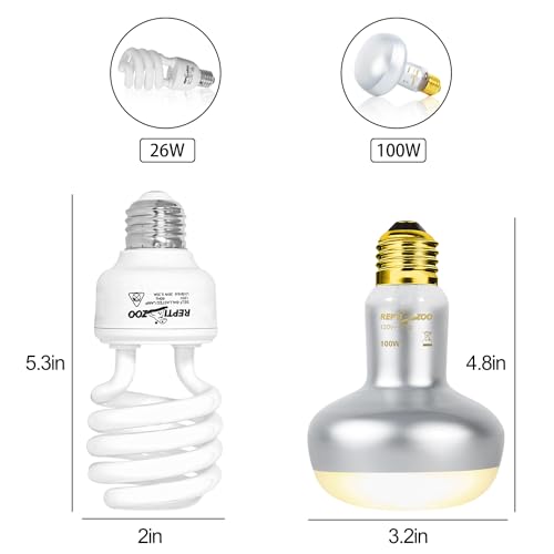 REPTI ZOO Reptile Heat Lamp Combo Pack with Dual Reptile Light Fixture, 100W Intense Basking Spot Light UVA Daylight Heating Lamp & 26W Energy Saving UVA UVB Bulb Spiral Compact Bulb 10.0 - style: DRL01ST4