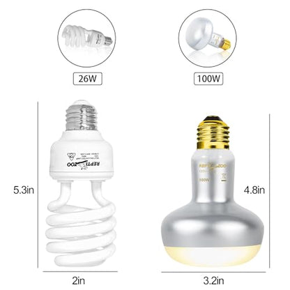 REPTI ZOO Reptile Heat Lamp Combo Pack with Dual Reptile Light Fixture, 100W Intense Basking Spot Light UVA Daylight Heating Lamp & 26W Energy Saving UVA UVB Bulb Spiral Compact Bulb 10.0 - style: DRL01ST4
