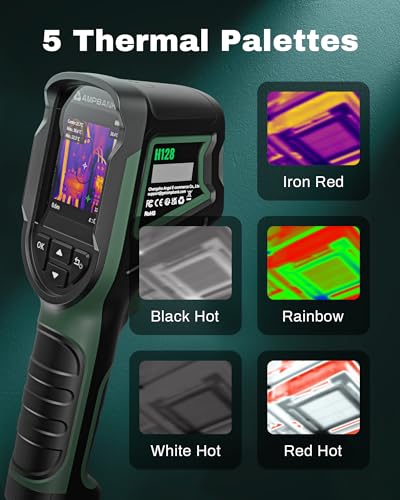 H128 Handheld Thermal Camera, 240 x 240 TISR Resolution, 24h Battery Life Thermal Imaging Camera, 25 Hz Infrared Camera with Temperature Alarm, -4℉~ 842℉ Temp Range, IP65 Protection Level