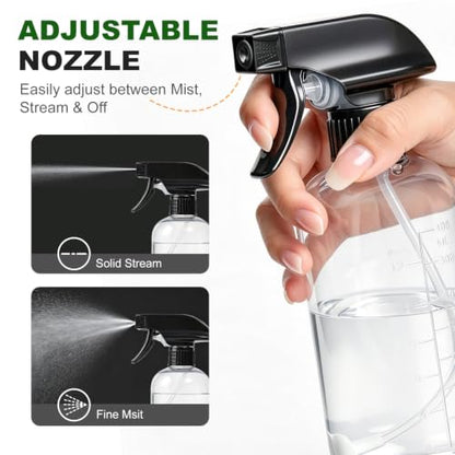 Spray Bottles 16 Oz 2-pack, 360° Any-Angle Spraying, Mist & Stream, Funnel | Professional Heavy-Duty Sprayer Bottles with Measurements & Weighted Straw, Leak-proof for Cleaning Solutions, Planting, Hair - style: 16oz, 2 pack