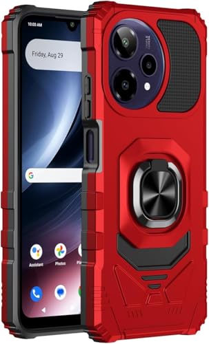 for Cricket Icon Pro SN512C 2026 Robotic Ring Stand Hybrid Cover Phone Case + Extreme Band (Red) - color: Red