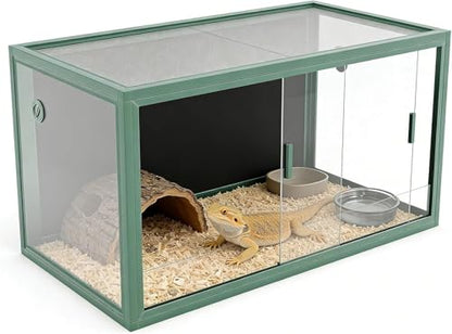 120 Gallon Bearded Dragon Tank,4x2x2 FT Reptile Terrariums,Front Opening Glass Enclosure for Lizard Chameleon Snake,Tropical Rainforest Habitat with Screen Ventilation Top - color: green