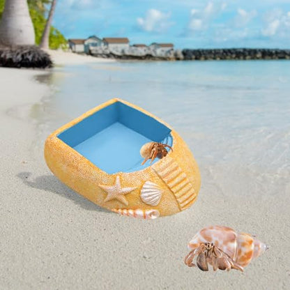 Hermit Crab Water Pool with Climbing Ramp, Resin Hermit Crab Habitat, Hermit Crab Supplies, Aquarium Tank Cage Accessories for Small to Medium Hermit Crab Turtle