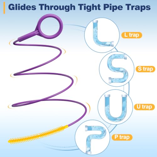 Drain Snake 35-Inch, Reusable Drain Clog Remover for Shower Drain, 5 Pack | Break-Resistant Metal Sink Snake with Nylon Layer, Flexible 0.23" Slim Drain Cleaner Tool for Bathroom, Bathtub, Kitchen Sink