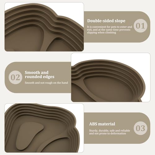 3 Pcs Aquatic & Terrestrial Reptiles Bathing Pool Set, Turtle Water Bowl | 2 Pcs Tortoise Water Dish in 2-Size with Ramps and Feeding Dish - color: Light Brown【2 x Water Dish,1 x Feeding Dish】