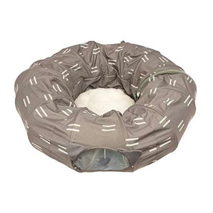Kitty City Large Cat Tunnel Bed, 2-in-1 Zip-Together Cat Play Tunnel & Plush Nap Bed, Pop-Up Indoor Cat Toy with Hanging Toys, Collapsible Design - Brown - color: Brown